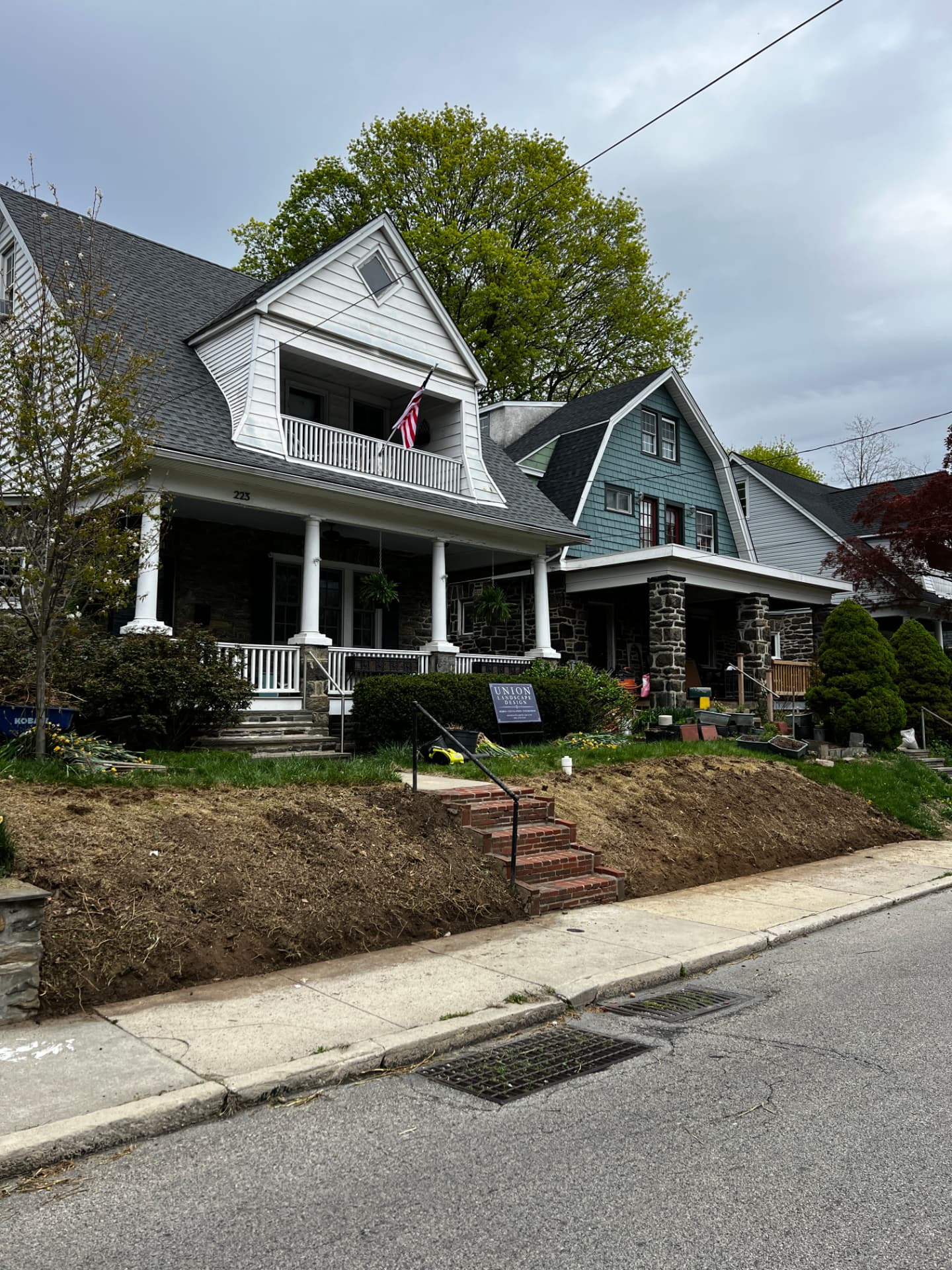 Before: cleared Essex Avenue front slope awaiting its new planting