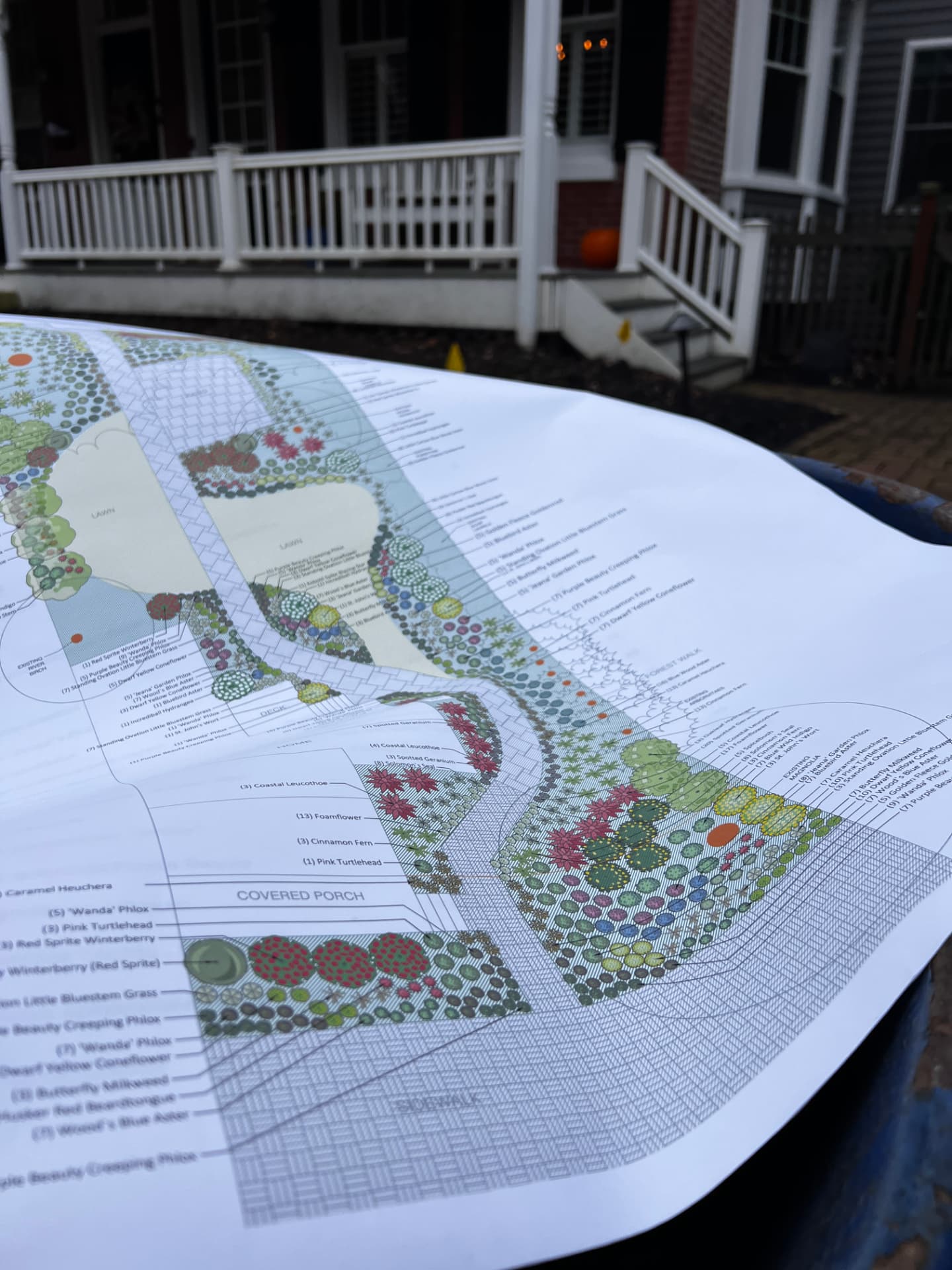 Planting plan for the West Chester townhome garden laid out on the porch