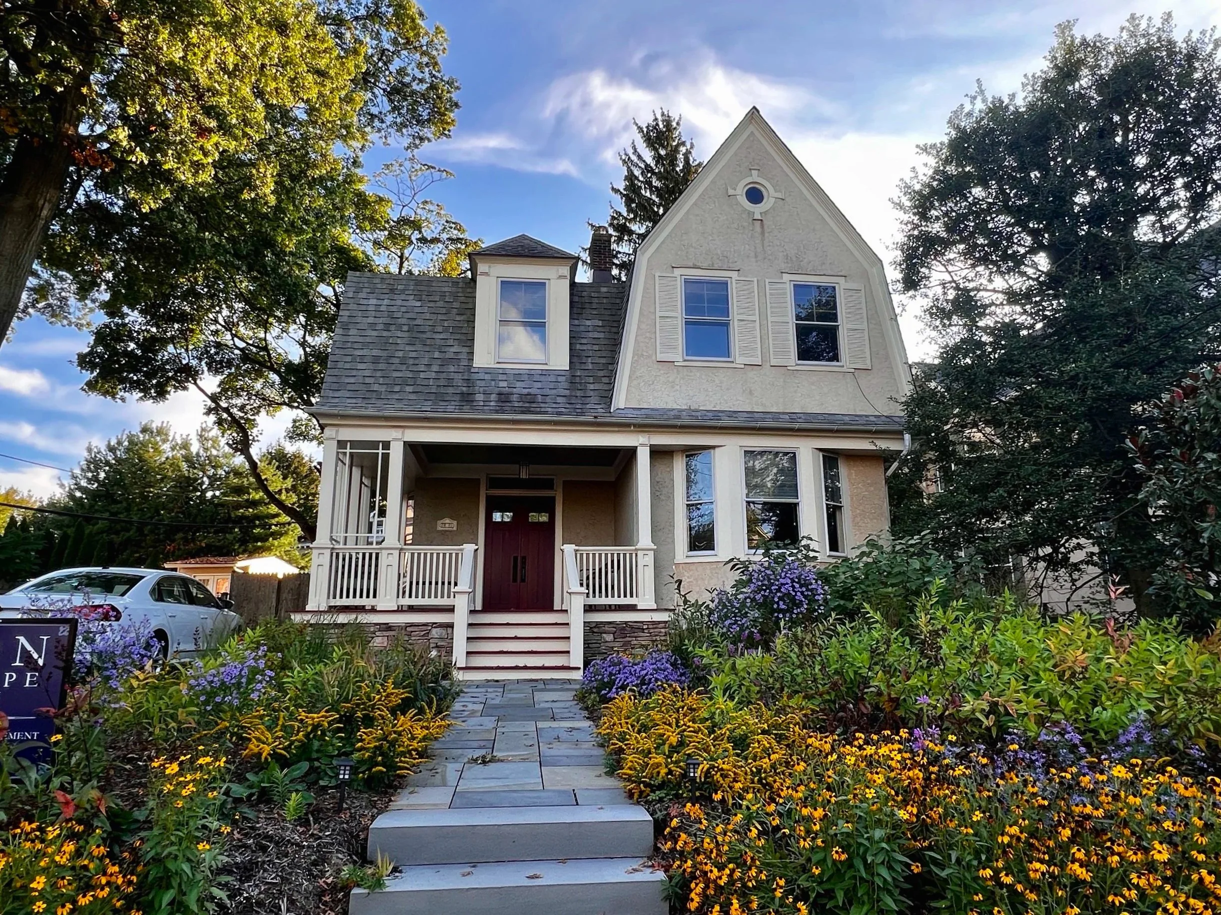 Native front-yard planting and renovated hardscape at a Bryn Mawr townhome